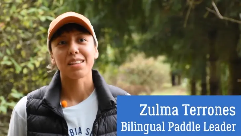 Zulma leading a bilingual paddle on the Columbia Slough